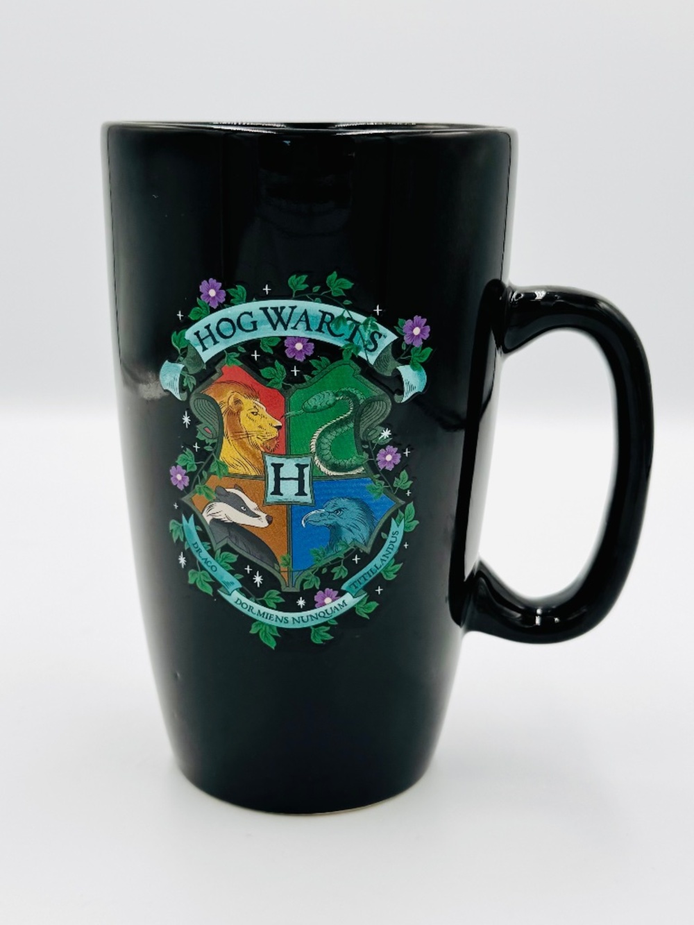 Harry Potter Hogwarts Coffee Mug 14oz Large Tall Black Hermionie Crest Motto